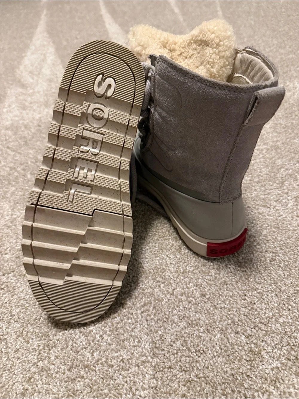 Sorel Gray Lace-Up Winter Boots with Cream Shearling